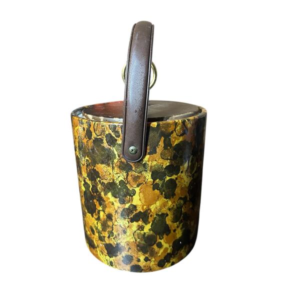 Vintage 70s Morgan Designs Tortoise Shell Ice Bucket w/ Wood Lid Retro Barware - Picture 3 of 8